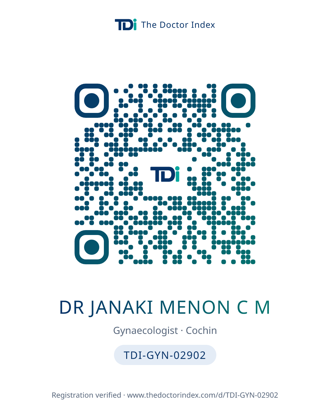 QR card for Dr Janaki Menon C M, TDI-GYN-02902