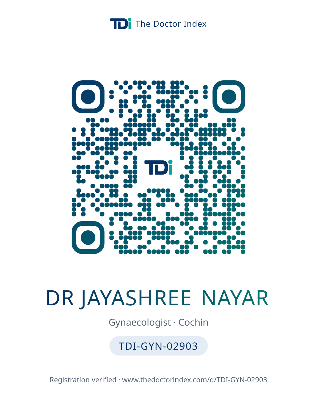 QR card for Dr Jayashree Nayar, TDI-GYN-02903