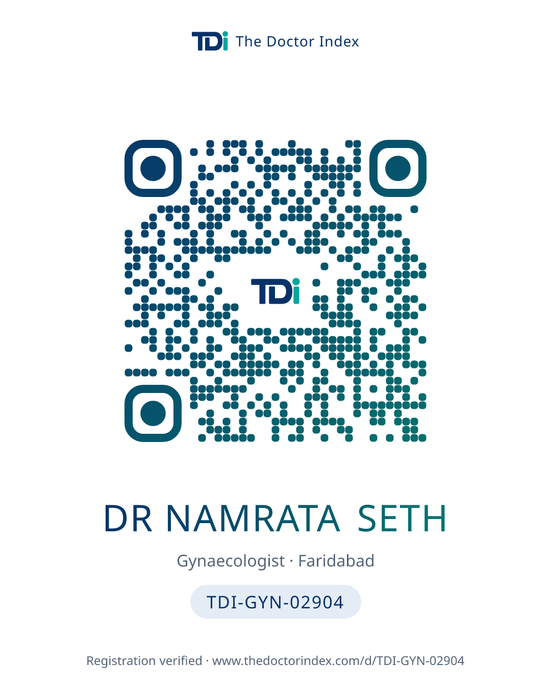 QR card for Dr Namrata Seth, TDI-GYN-02904