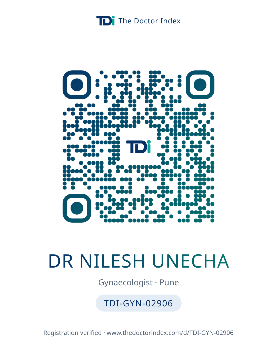 QR card for Dr Nilesh Unecha, TDI-GYN-02906