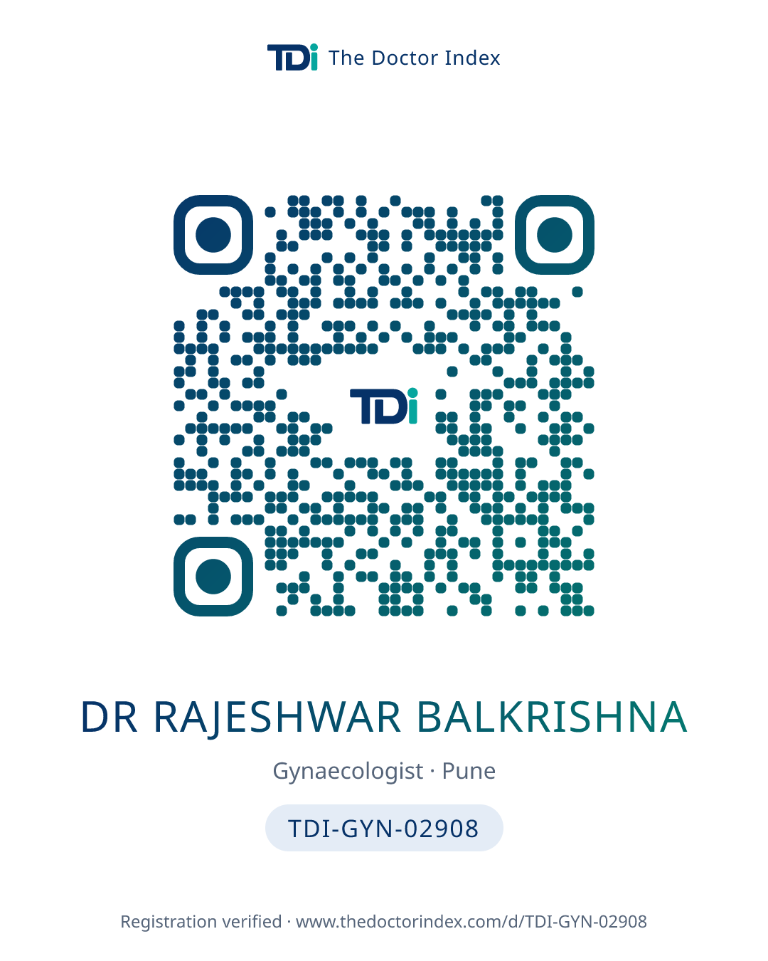 QR card for Dr Rajeshwar Balkrishna, TDI-GYN-02908