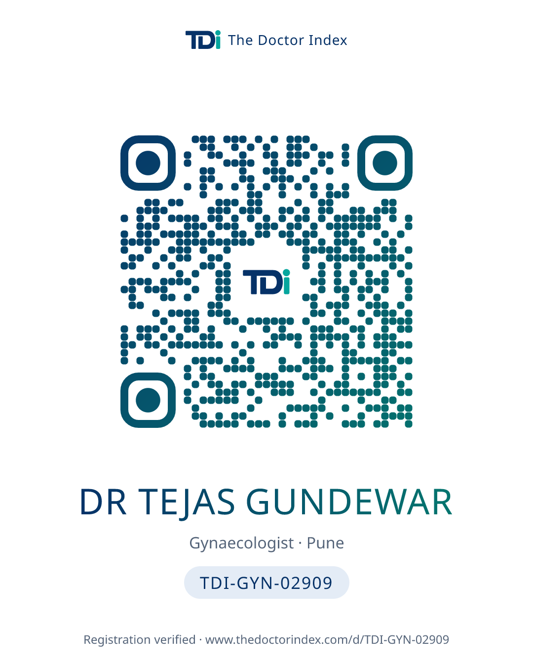 QR card for Dr Tejas Gundewar, TDI-GYN-02909
