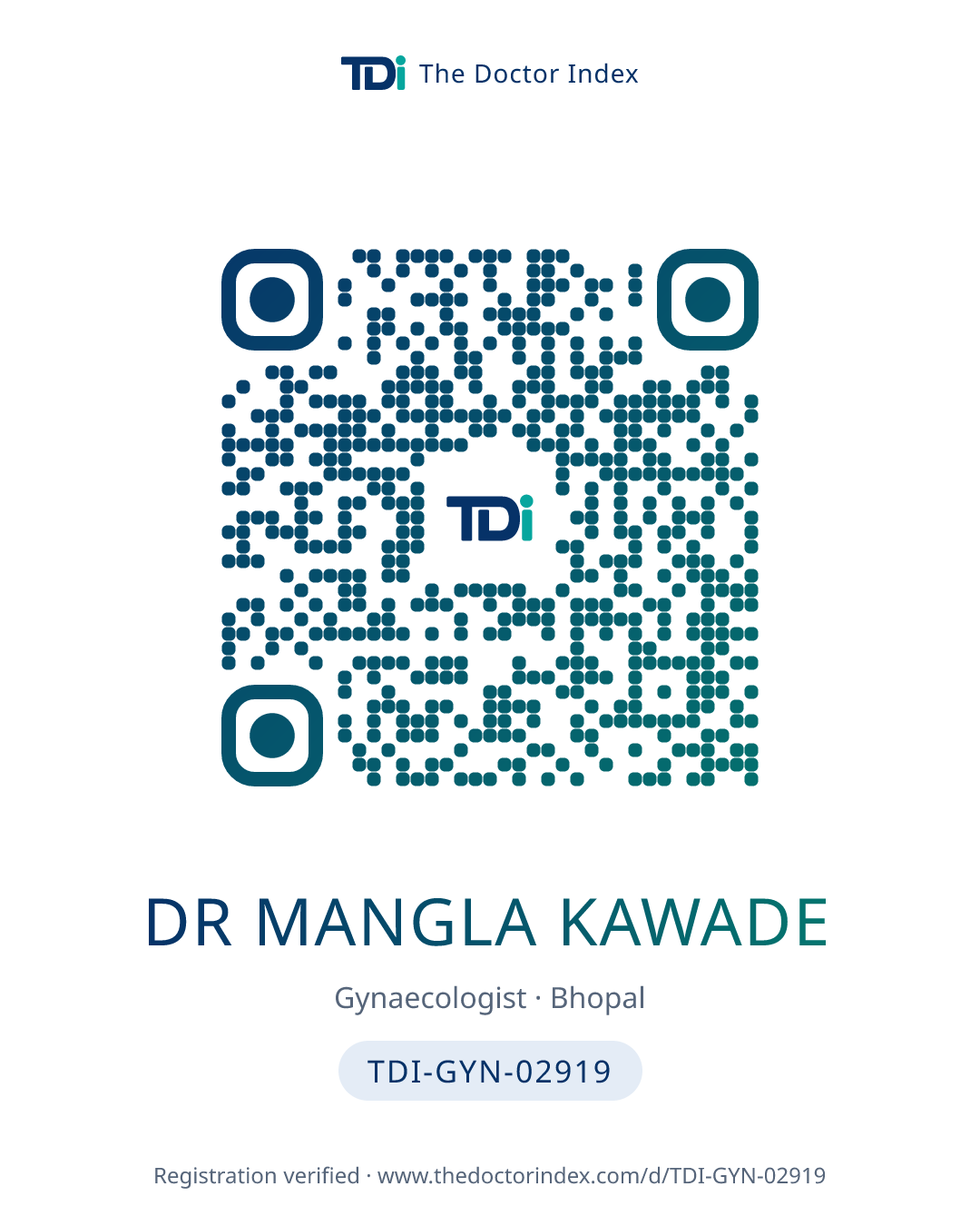 QR card for Dr Mangla Kawade, TDI-GYN-02919