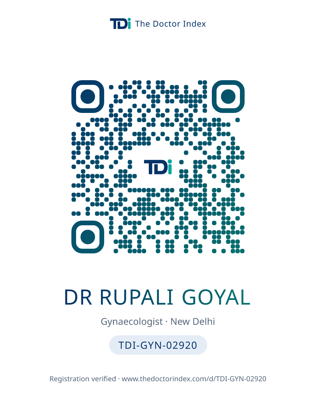 QR card for Dr Rupali Goyal, TDI-GYN-02920