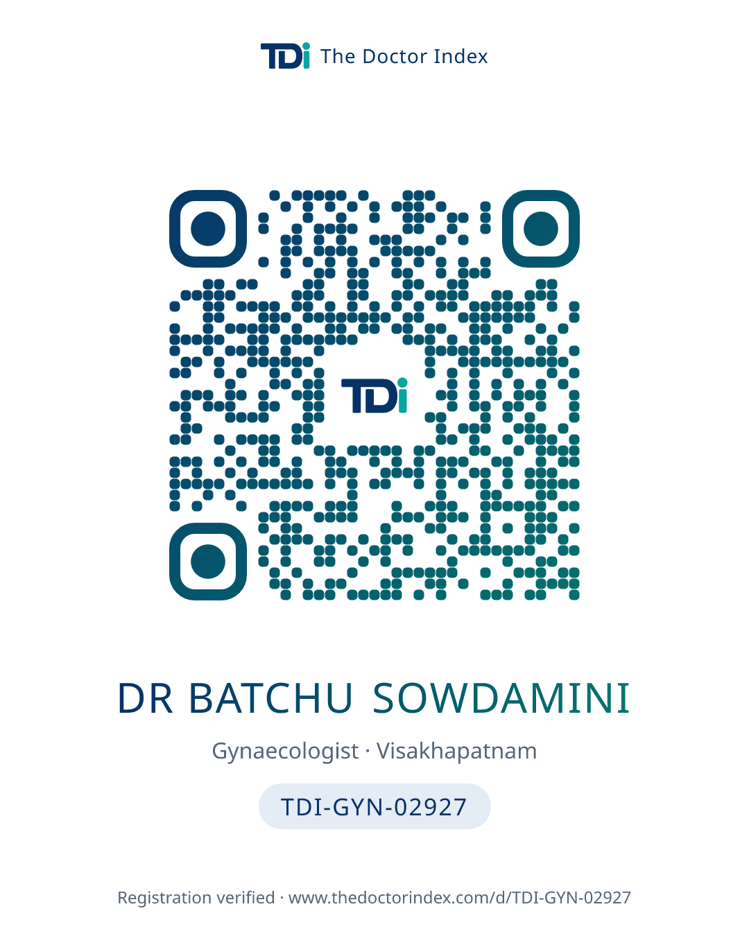 QR card for Dr Batchu Sowdamini, TDI-GYN-02927