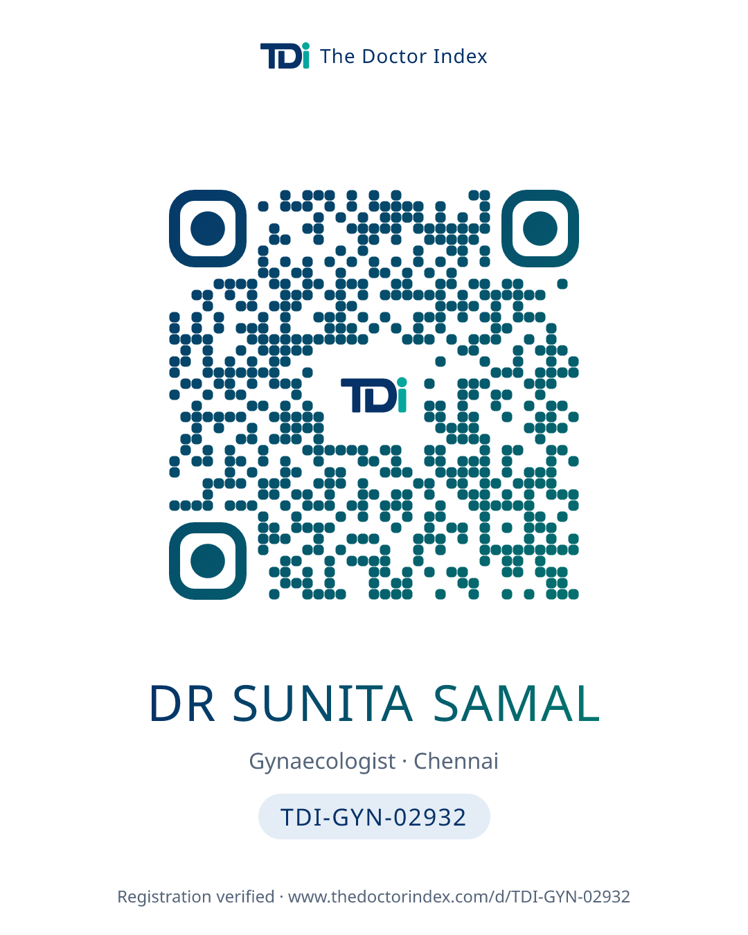 QR card for Dr Sunita Samal, TDI-GYN-02932