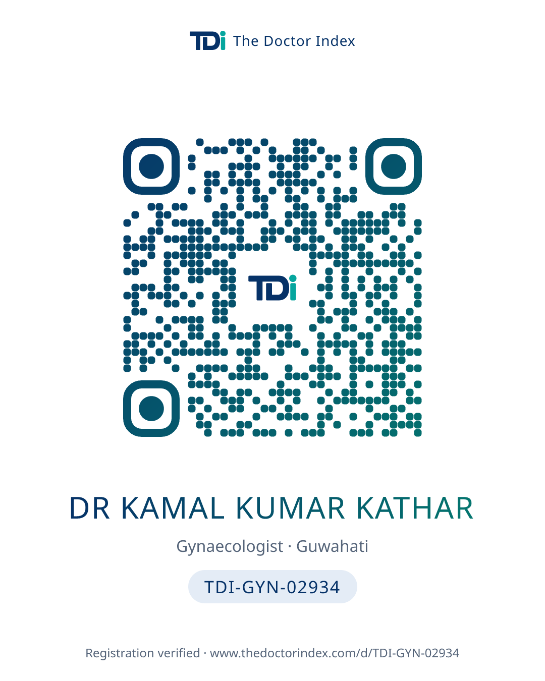 QR card for Dr Kamal Kumar Kathar, TDI-GYN-02934