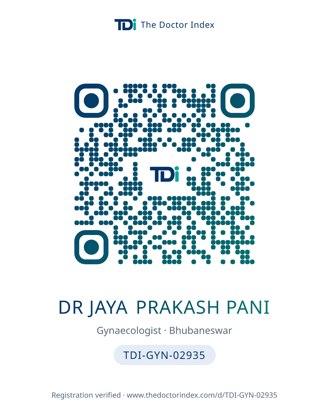 QR card for Dr Jaya Prakash Pani, TDI-GYN-02935