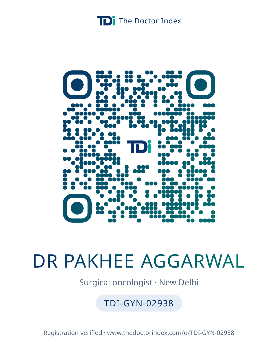 QR card for Dr Pakhee Aggarwal, TDI-GYN-02938