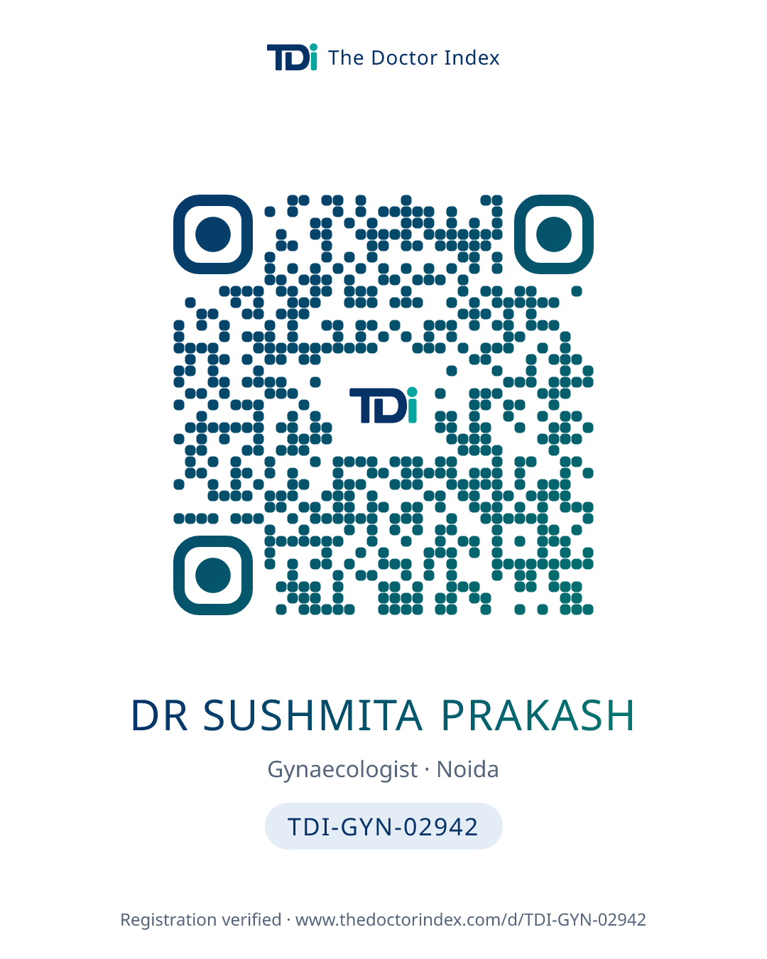 QR card for Dr Sushmita Prakash, TDI-GYN-02942