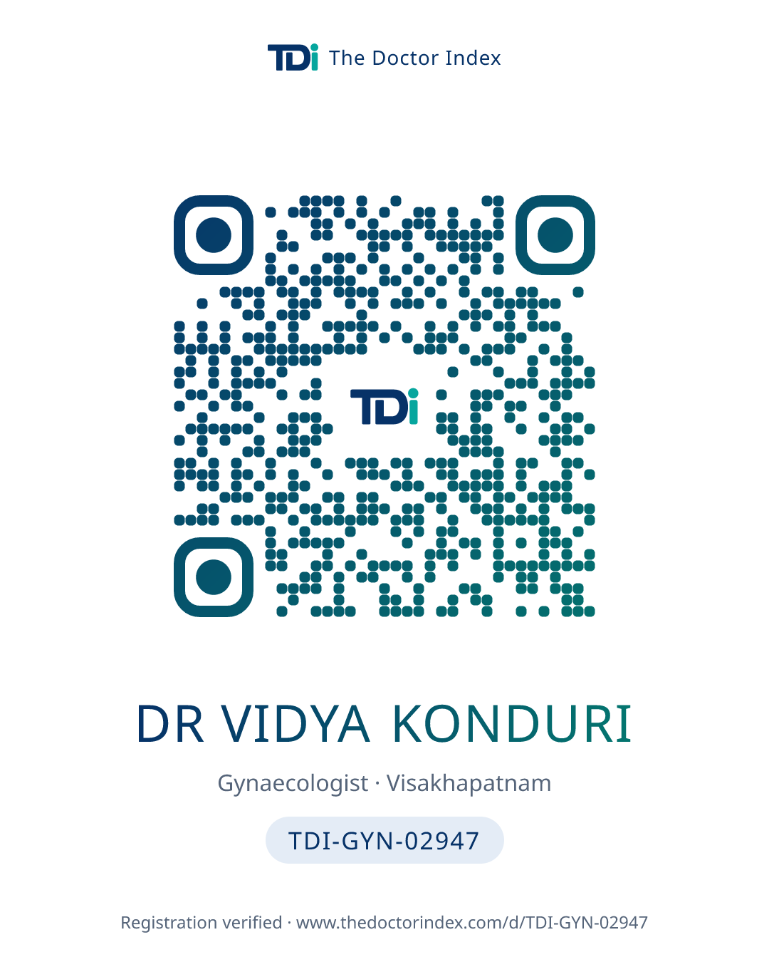 QR card for Dr Vidya Konduri, TDI-GYN-02947