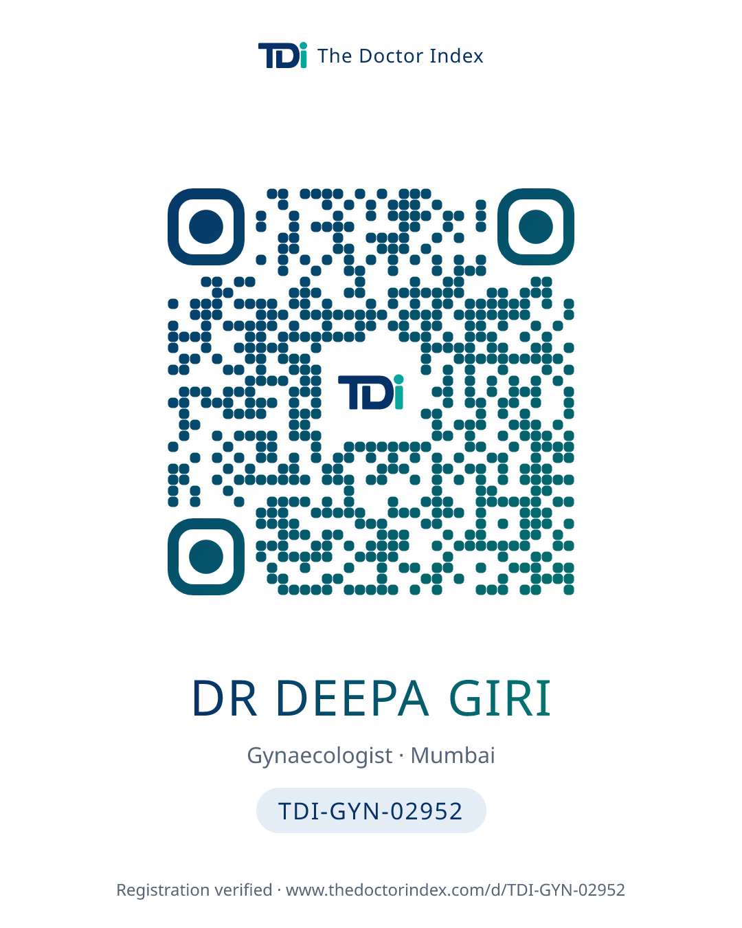 QR card for Dr Deepa Giri, TDI-GYN-02952