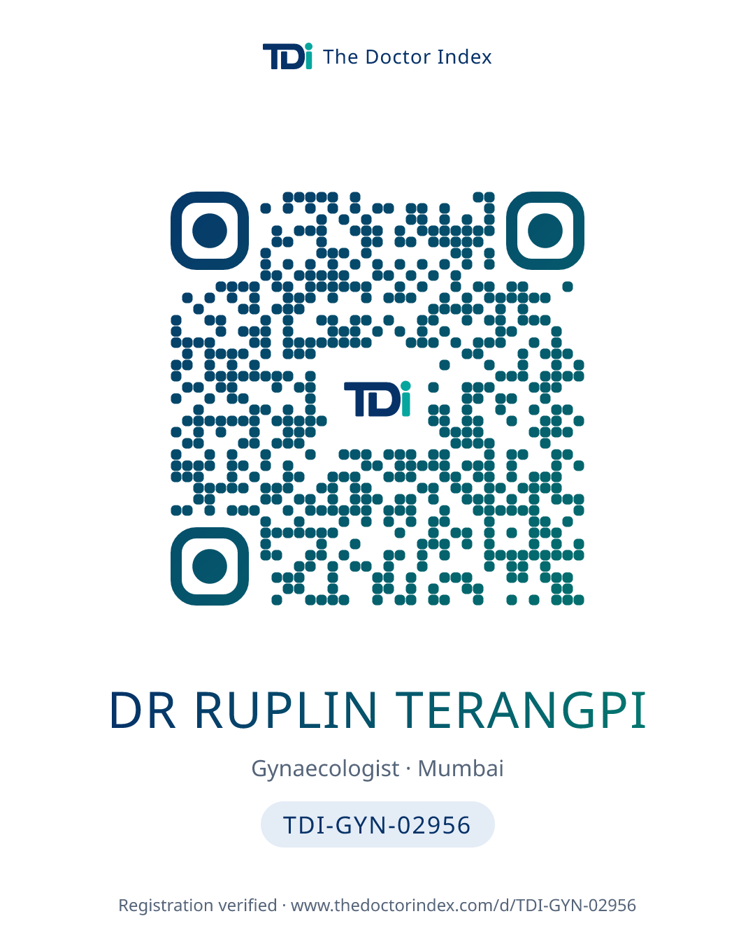 QR card for Dr Ruplin Terangpi, TDI-GYN-02956