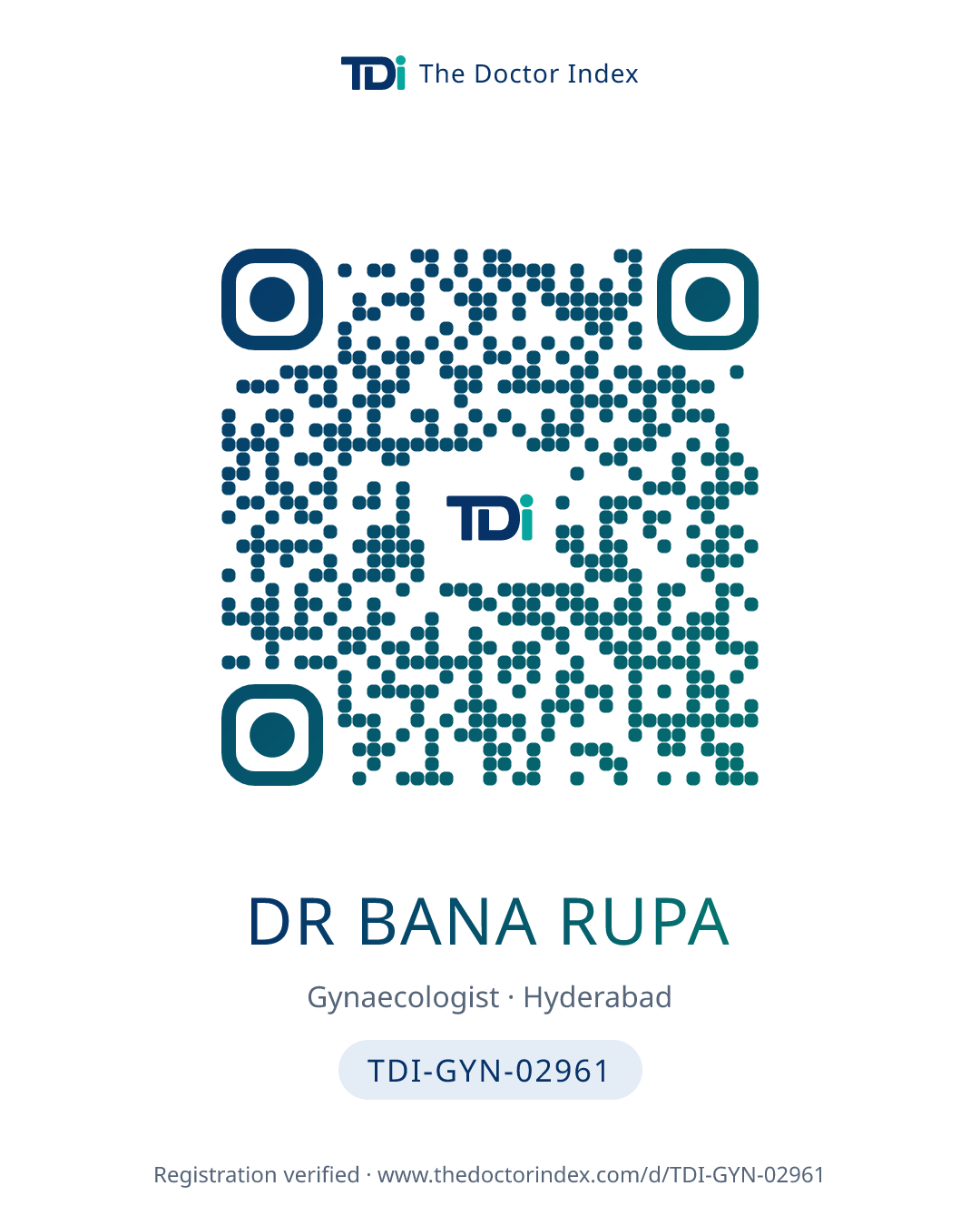 QR card for Dr Bana Rupa, TDI-GYN-02961