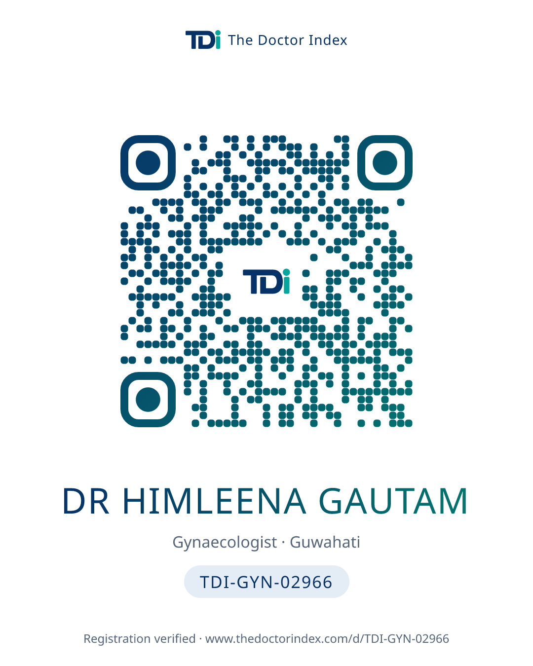QR card for Dr Himleena Gautam, TDI-GYN-02966