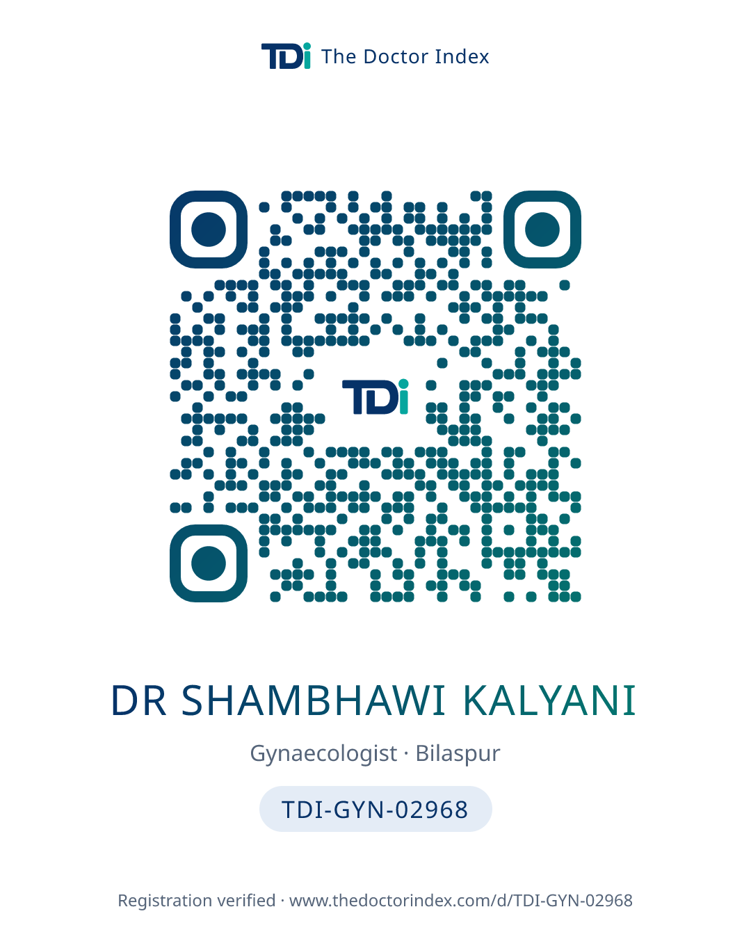 QR card for Dr Shambhawi Kalyani, TDI-GYN-02968