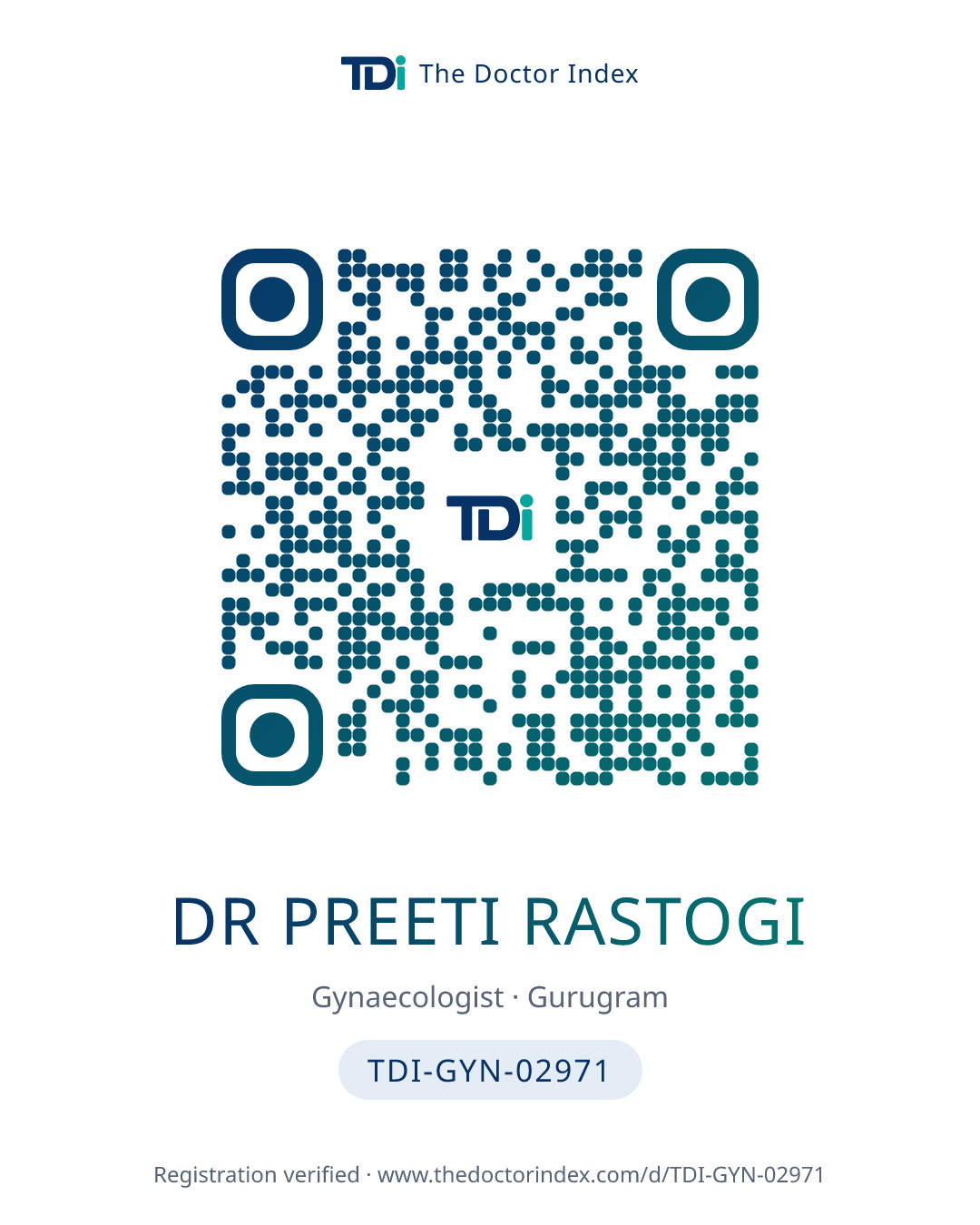 QR card for Dr Preeti Rastogi, TDI-GYN-02971