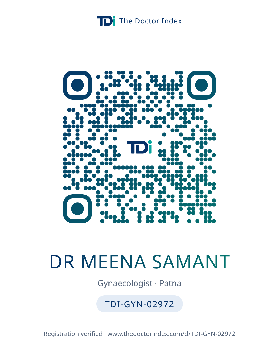 QR card for Dr Meena Samant, TDI-GYN-02972