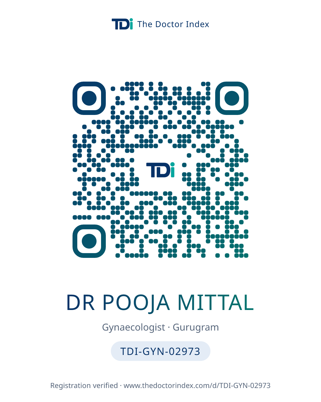 QR card for Dr Pooja Mittal, TDI-GYN-02973