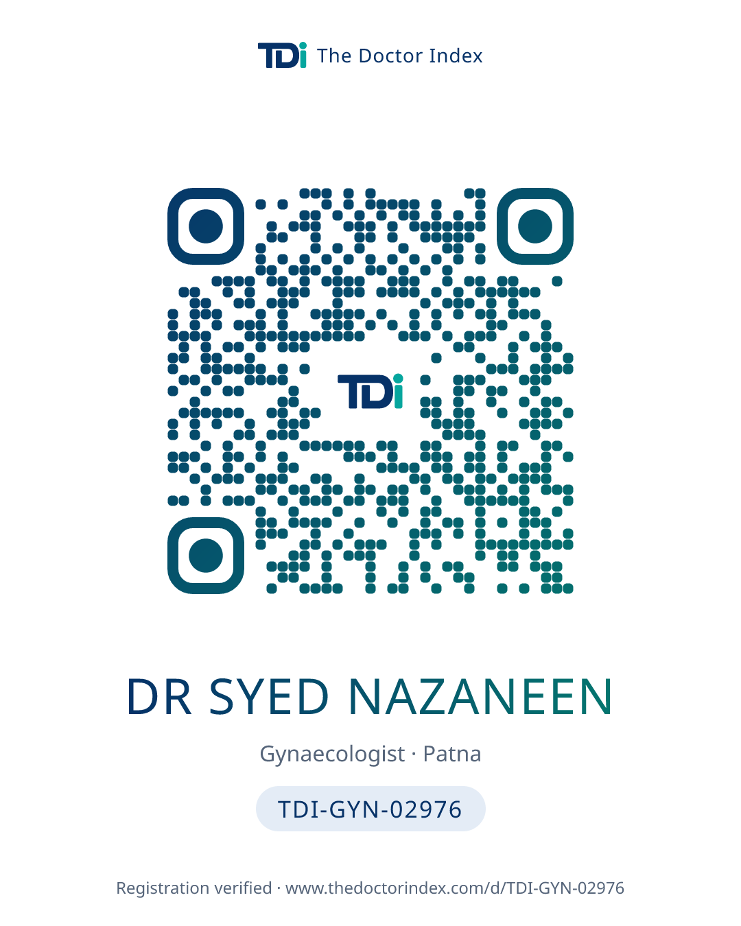 QR card for Dr Syed Nazaneen, TDI-GYN-02976