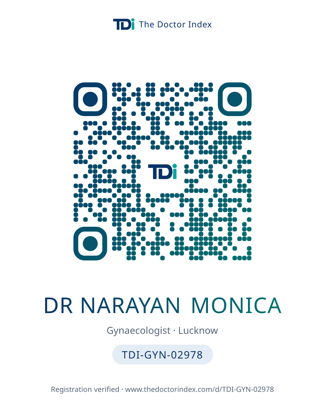 QR card for Dr Narayan Monica, TDI-GYN-02978