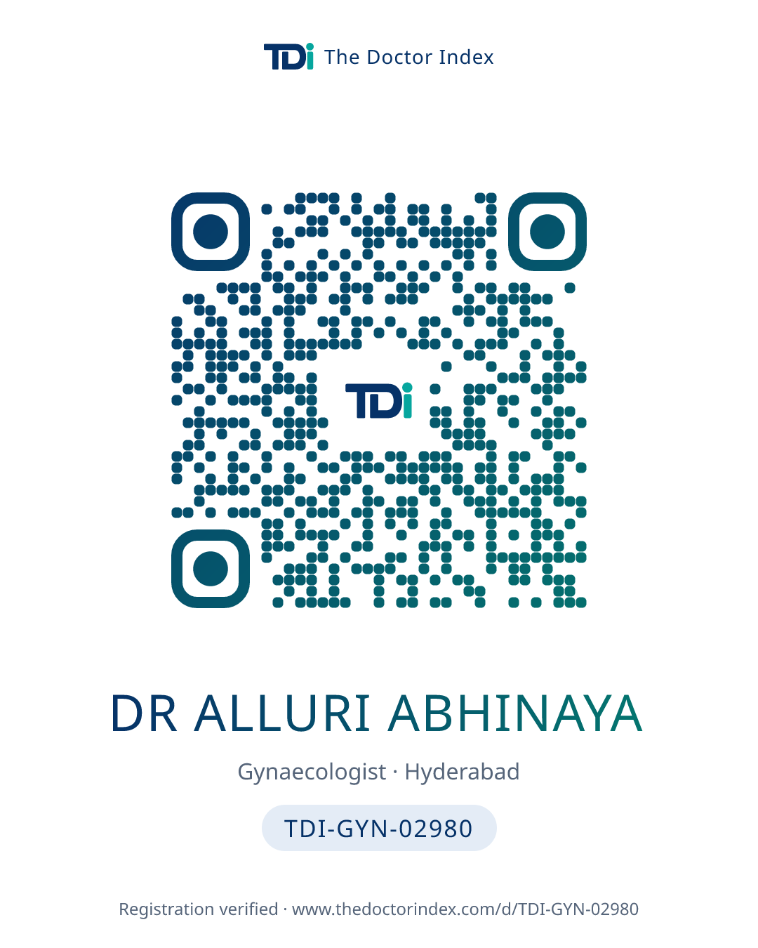 QR card for Dr Alluri Abhinaya, TDI-GYN-02980