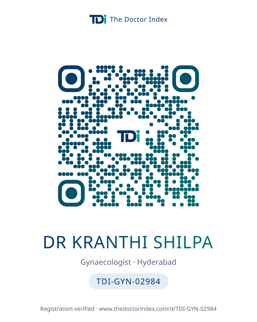 QR card for Dr Kranthi Shilpa, TDI-GYN-02984