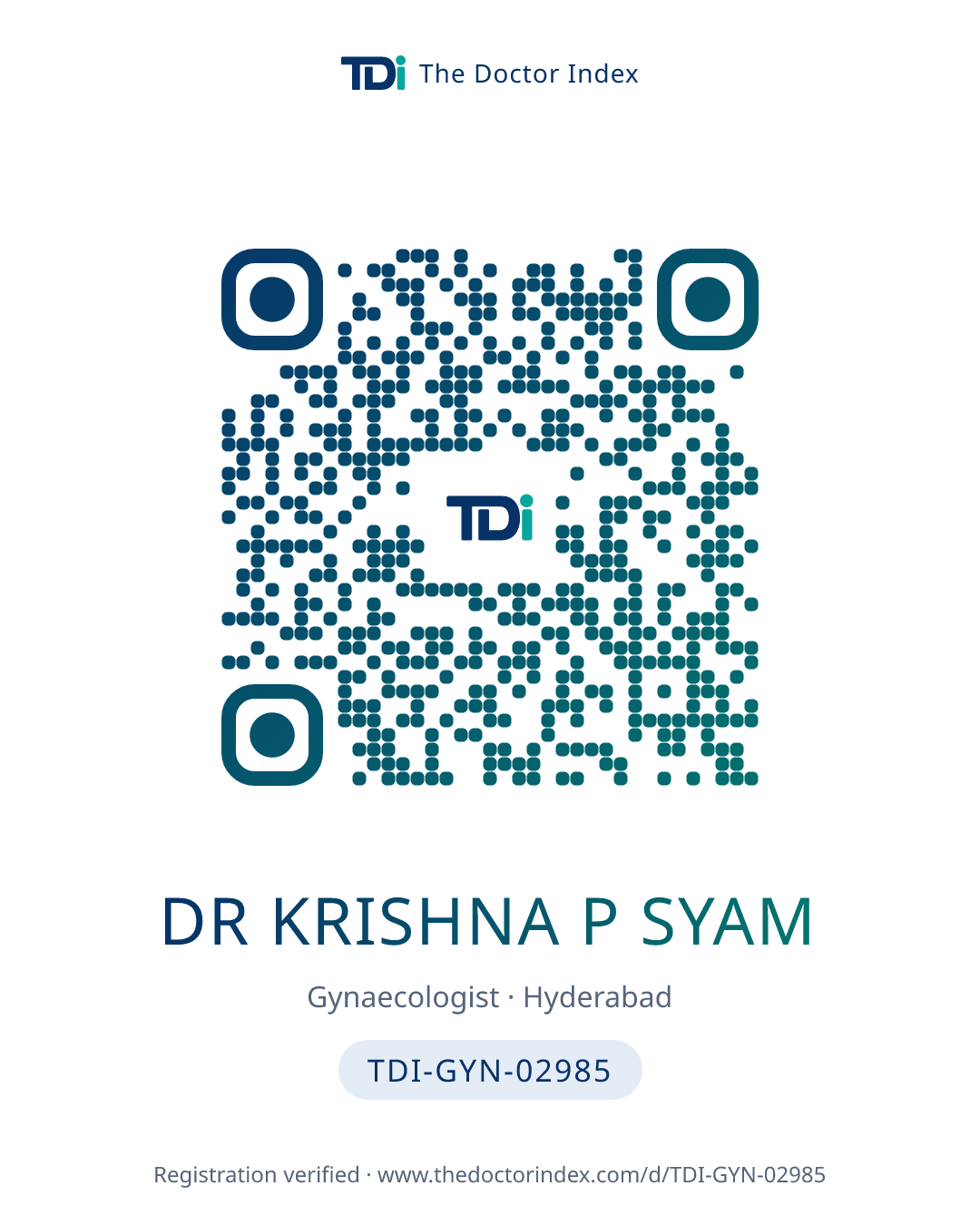 QR card for Dr Krishna P Syam, TDI-GYN-02985