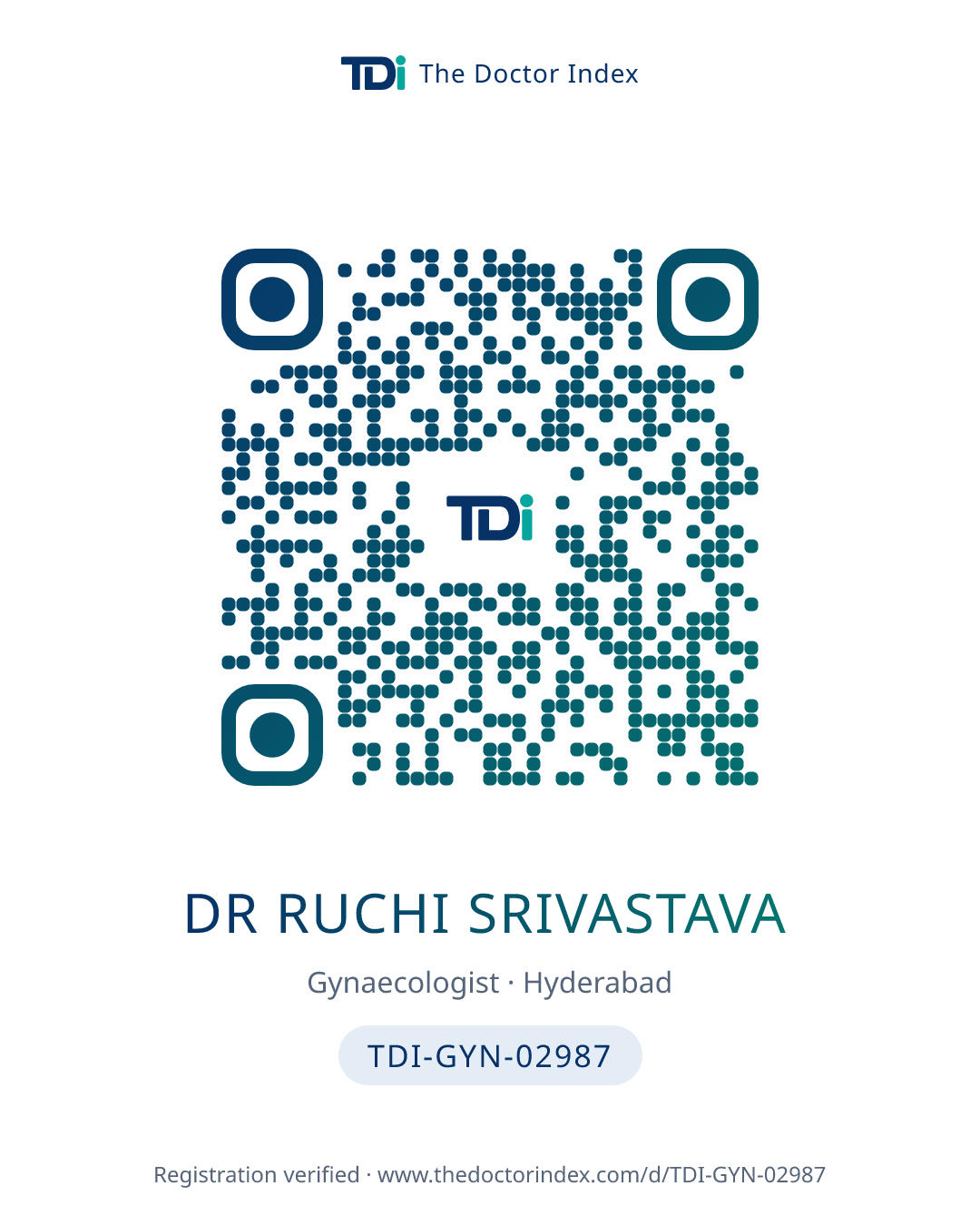 QR card for Dr Ruchi Srivastava, TDI-GYN-02987