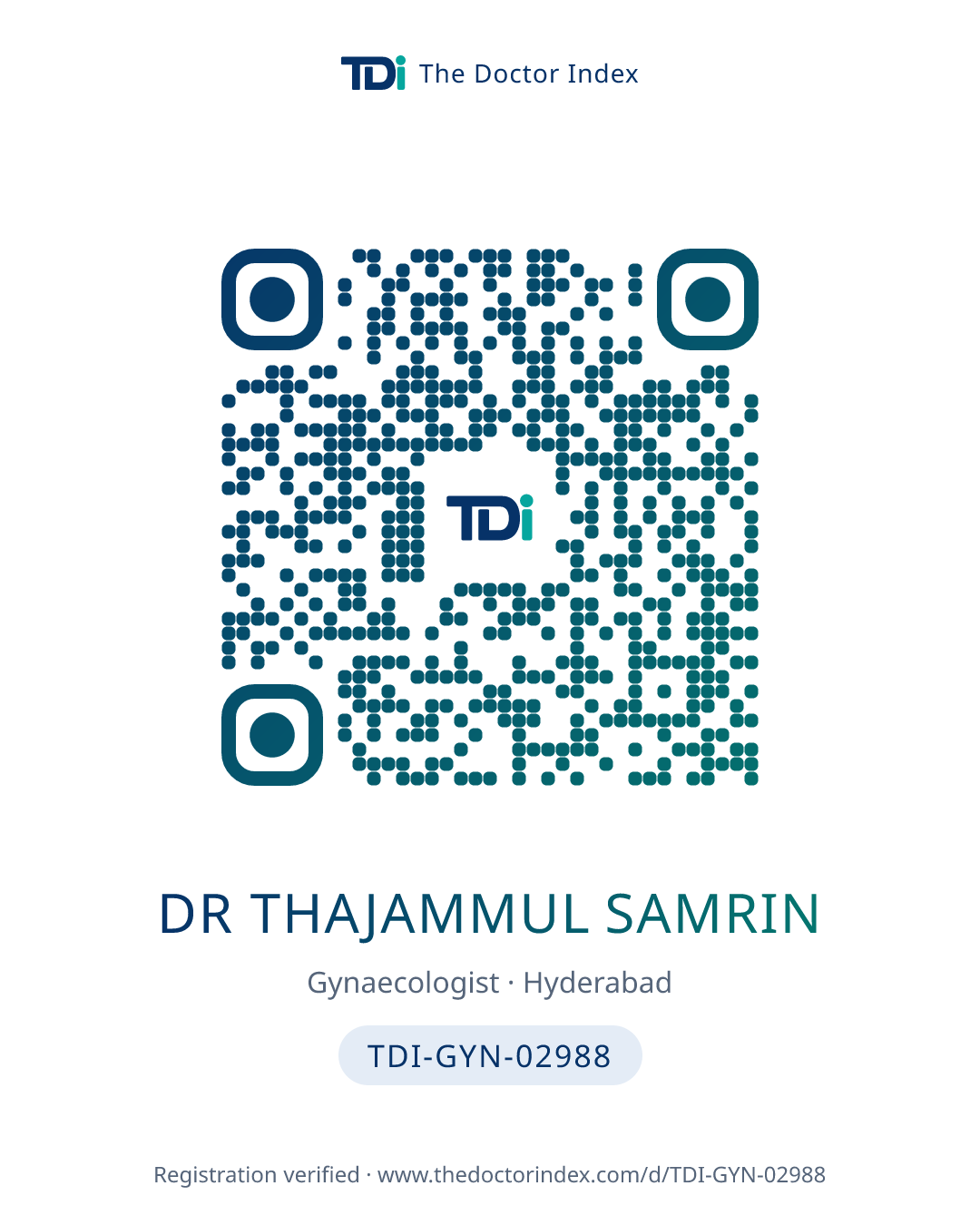 QR card for Dr Thajammul Samrin, TDI-GYN-02988
