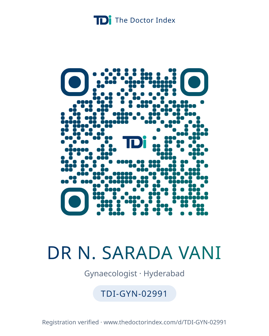 QR card for Dr N. Sarada Vani, TDI-GYN-02991