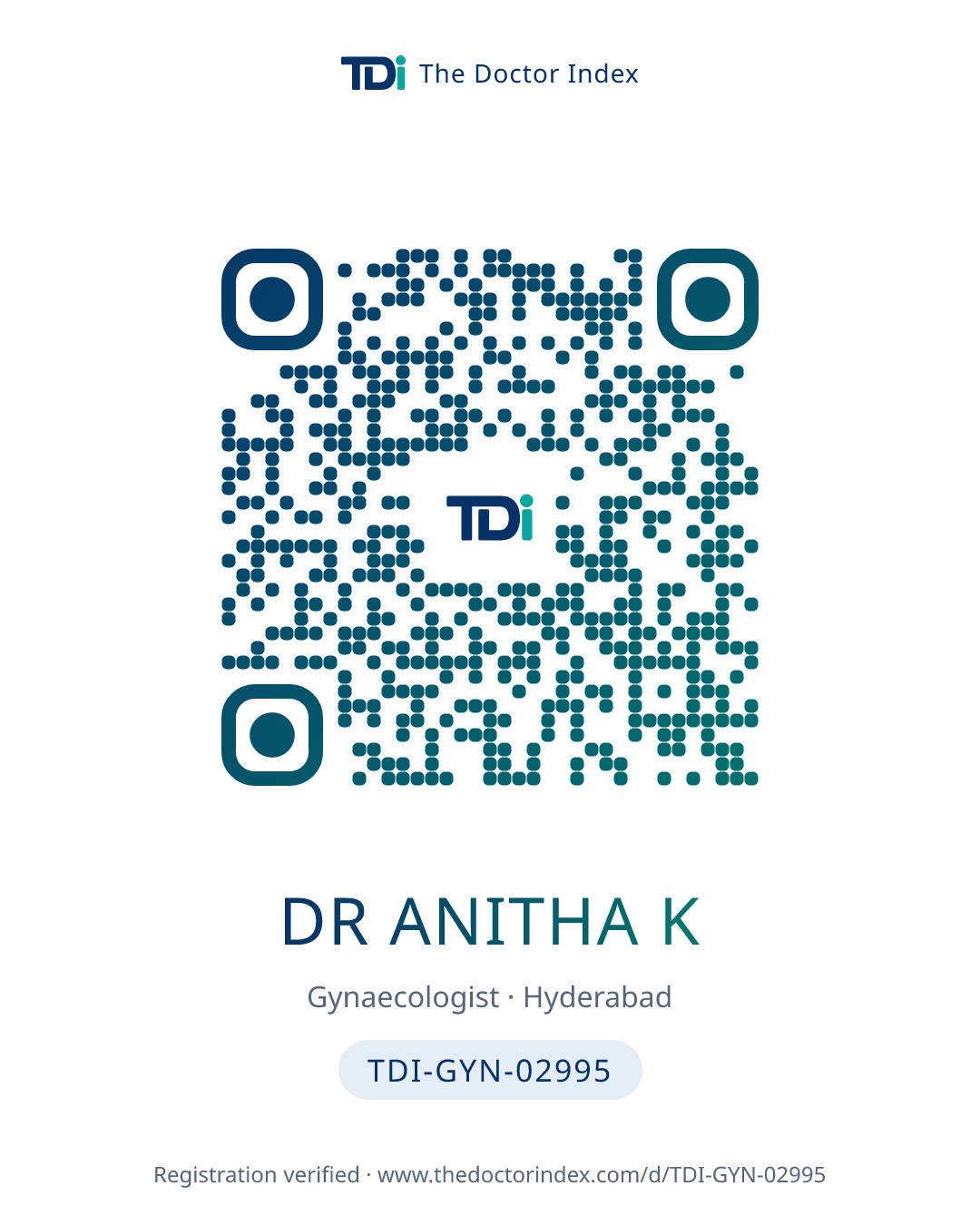 QR card for Dr Anitha K, TDI-GYN-02995