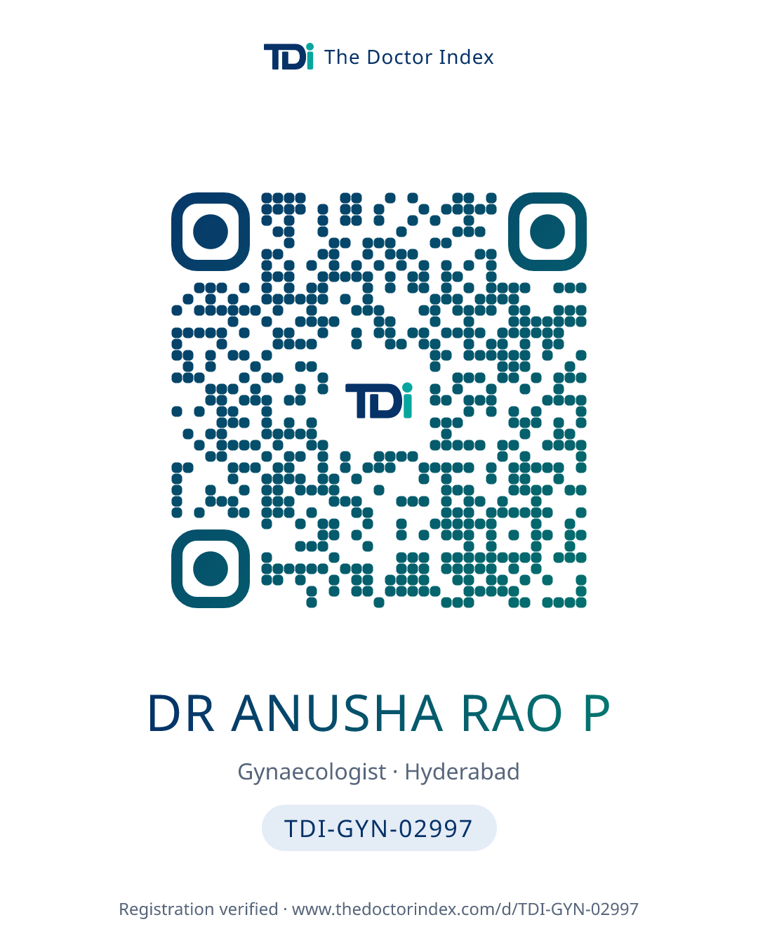 QR card for Dr Anusha Rao P, TDI-GYN-02997