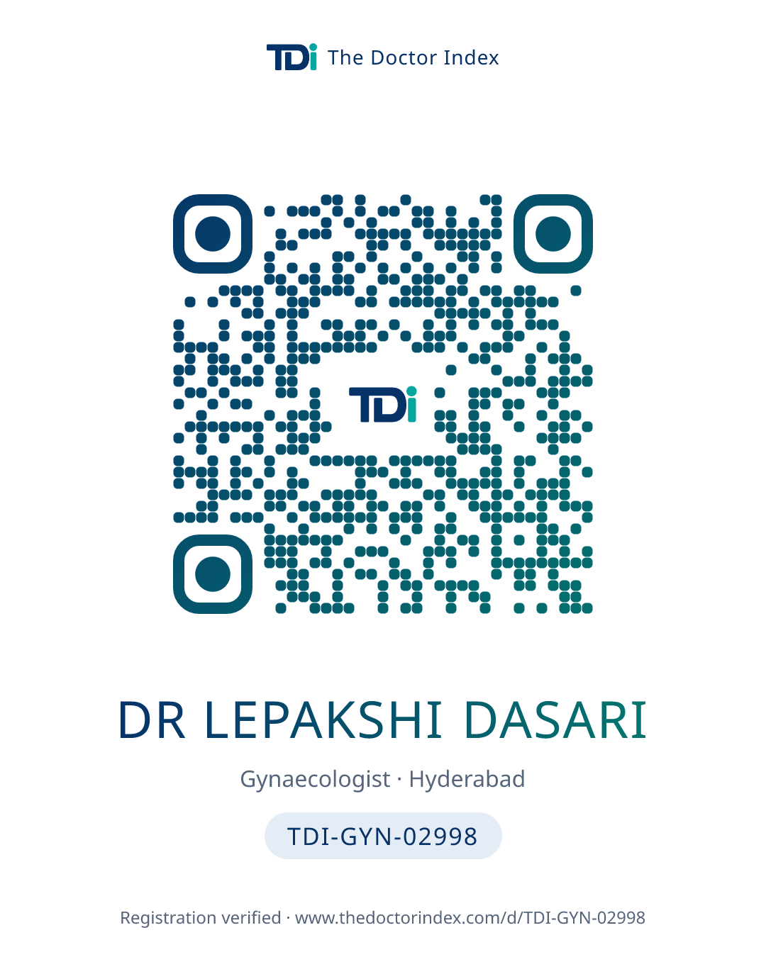 QR card for Dr Lepakshi Dasari, TDI-GYN-02998