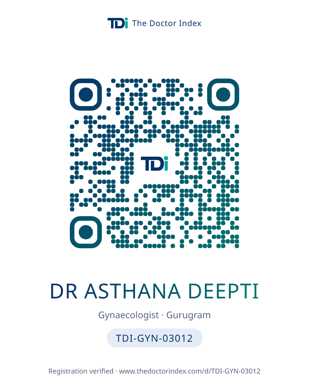 QR card for Dr Asthana Deepti, TDI-GYN-03012
