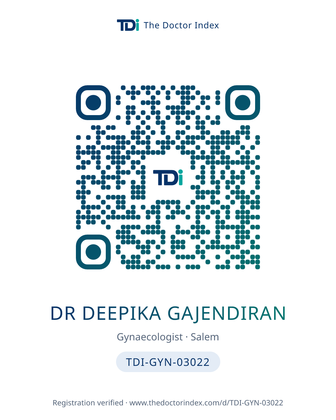 QR card for Dr Deepika Gajendiran, TDI-GYN-03022