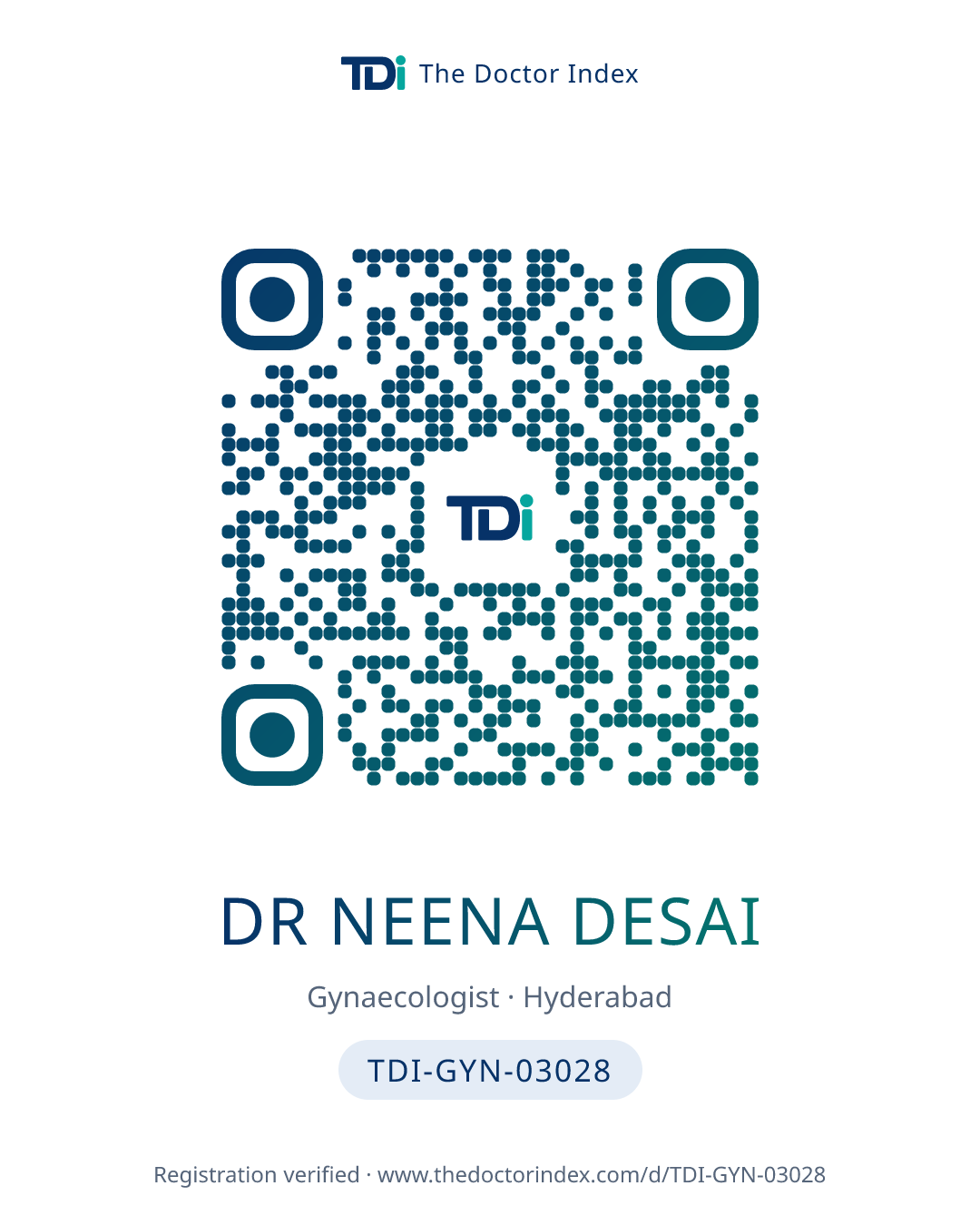 QR card for Dr Neena Desai, TDI-GYN-03028