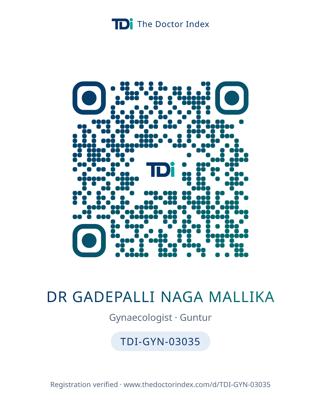 QR card for Dr Gadepalli Naga Mallika, TDI-GYN-03035