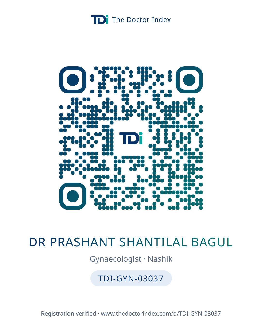 QR card for Dr Prashant Shantilal Bagul, TDI-GYN-03037