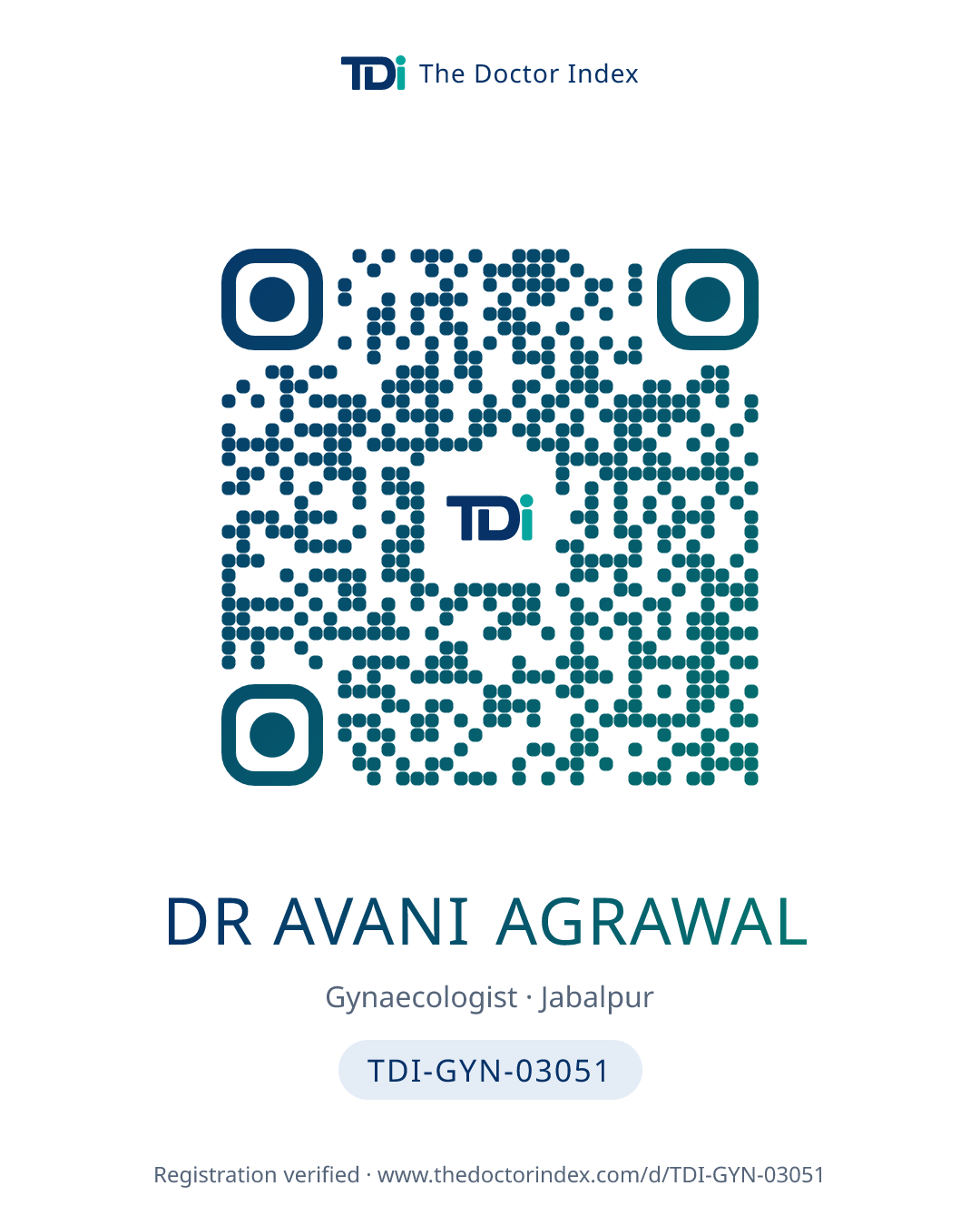 QR card for Dr Avani Agrawal, TDI-GYN-03051