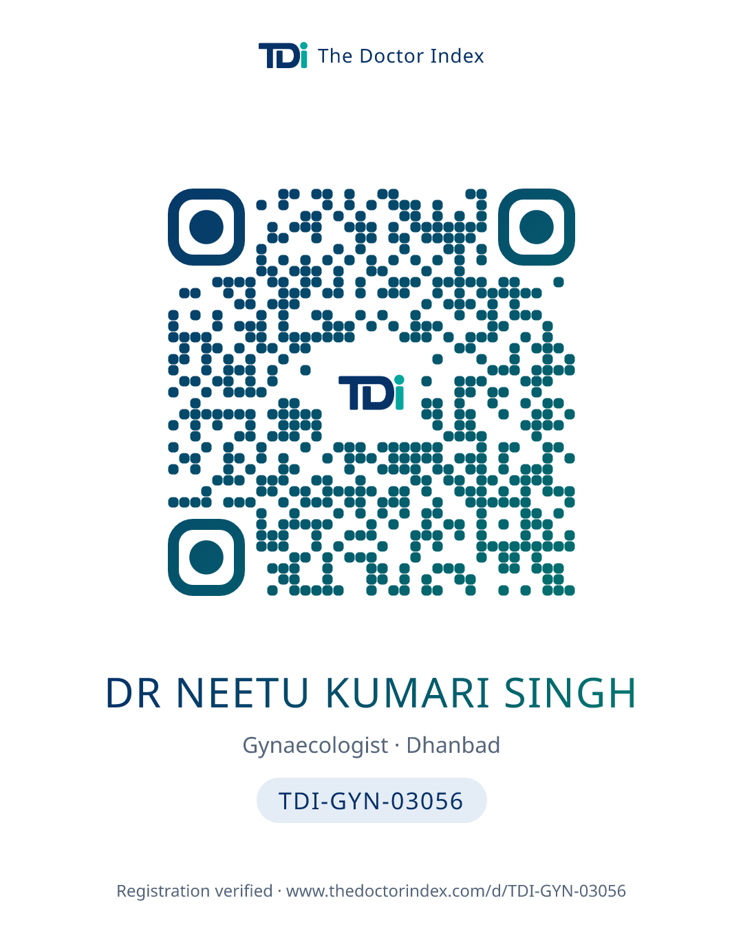 QR card for Dr Neetu Kumari Singh, TDI-GYN-03056