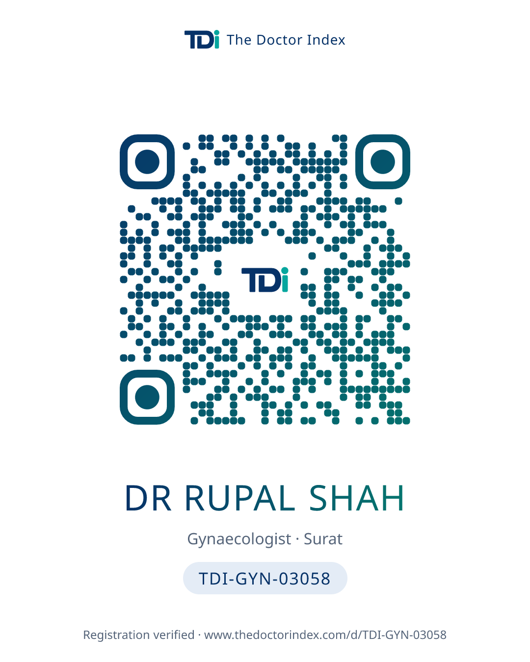 QR card for Dr Rupal Shah, TDI-GYN-03058