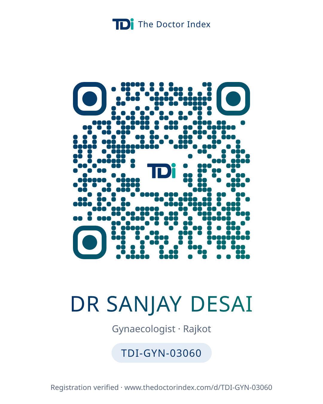 QR card for Dr Sanjay Desai, TDI-GYN-03060