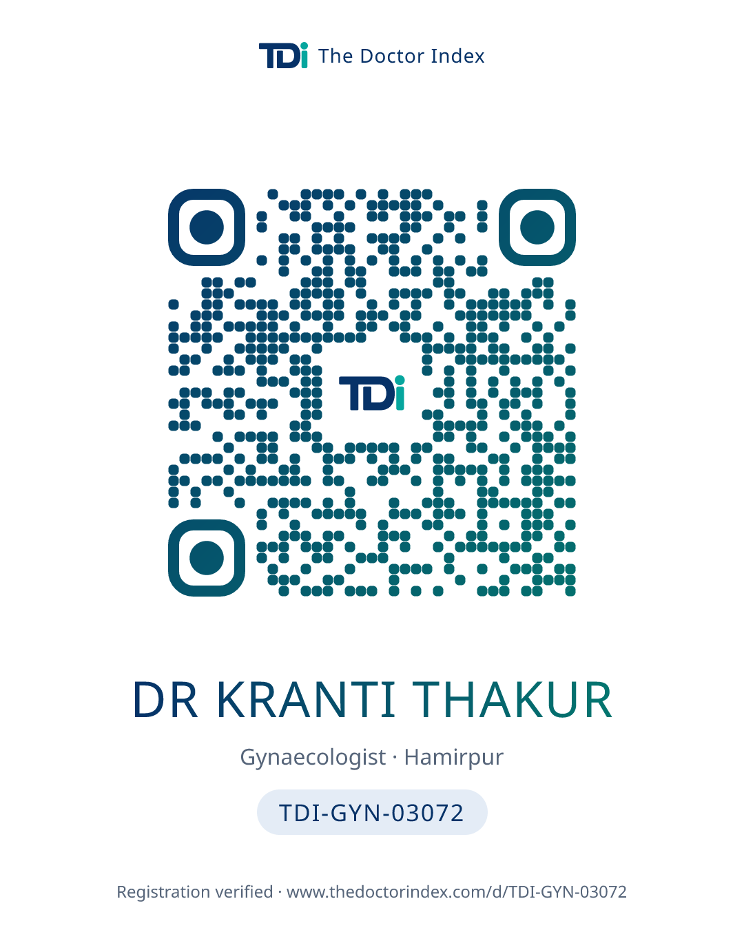 QR card for Dr Kranti Thakur, TDI-GYN-03072