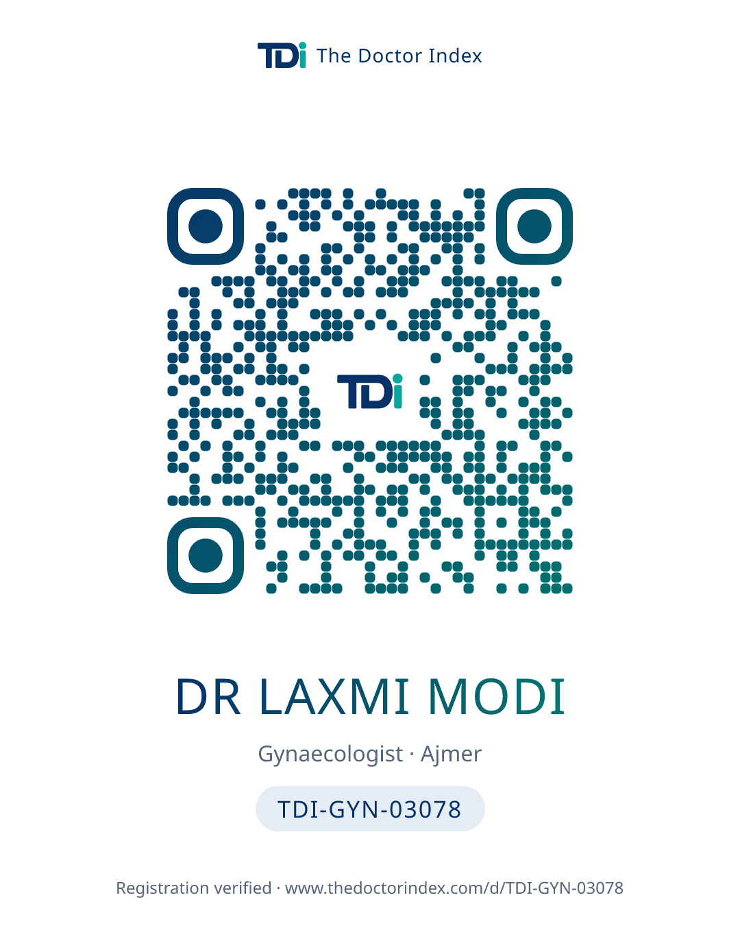 QR card for Dr Laxmi Modi, TDI-GYN-03078