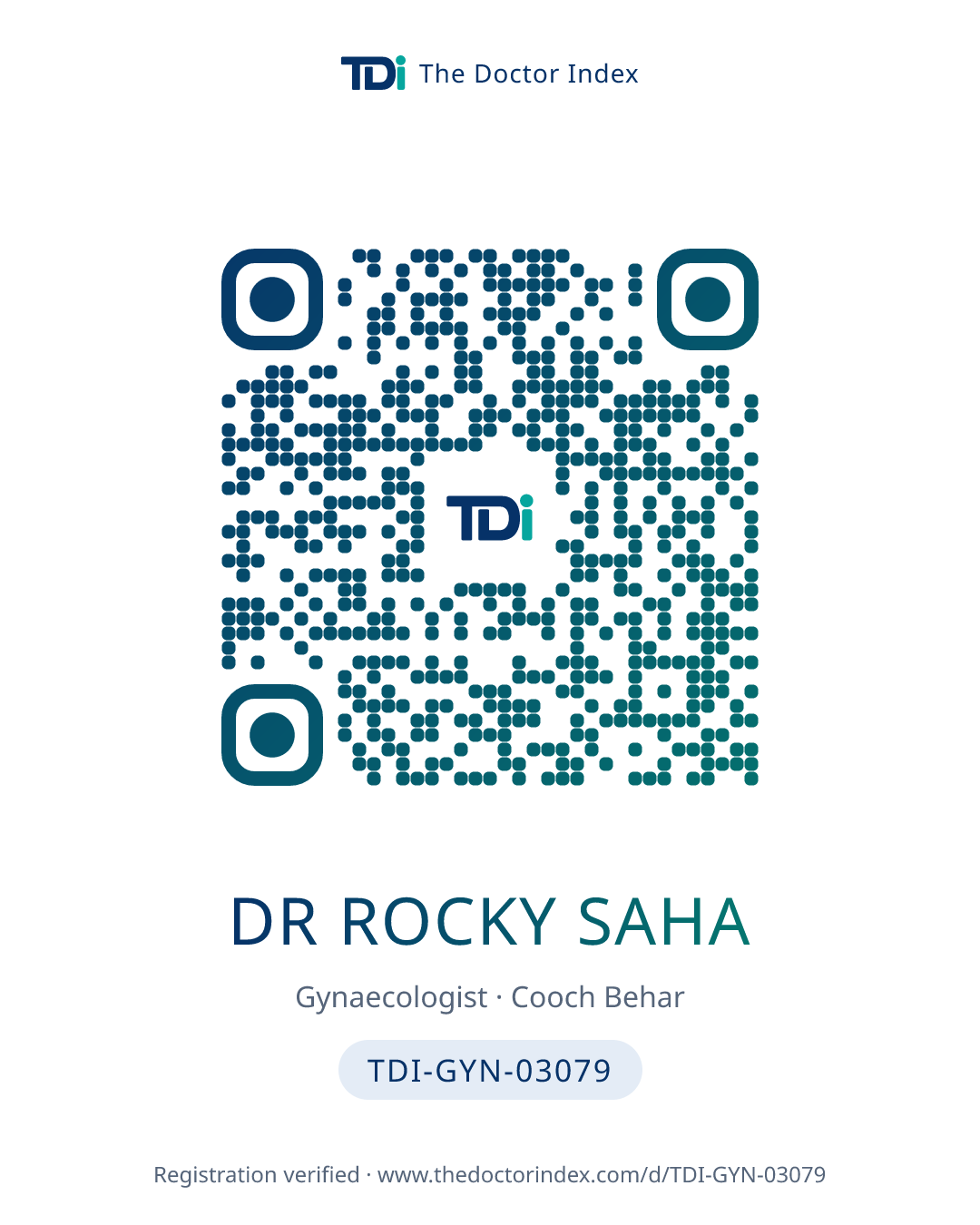 QR card for Dr Rocky Saha, TDI-GYN-03079