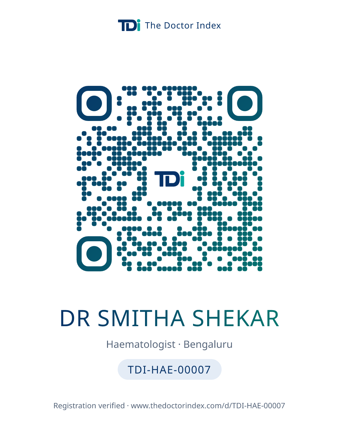 QR card for Dr Smitha Shekar, TDI-HAE-00007