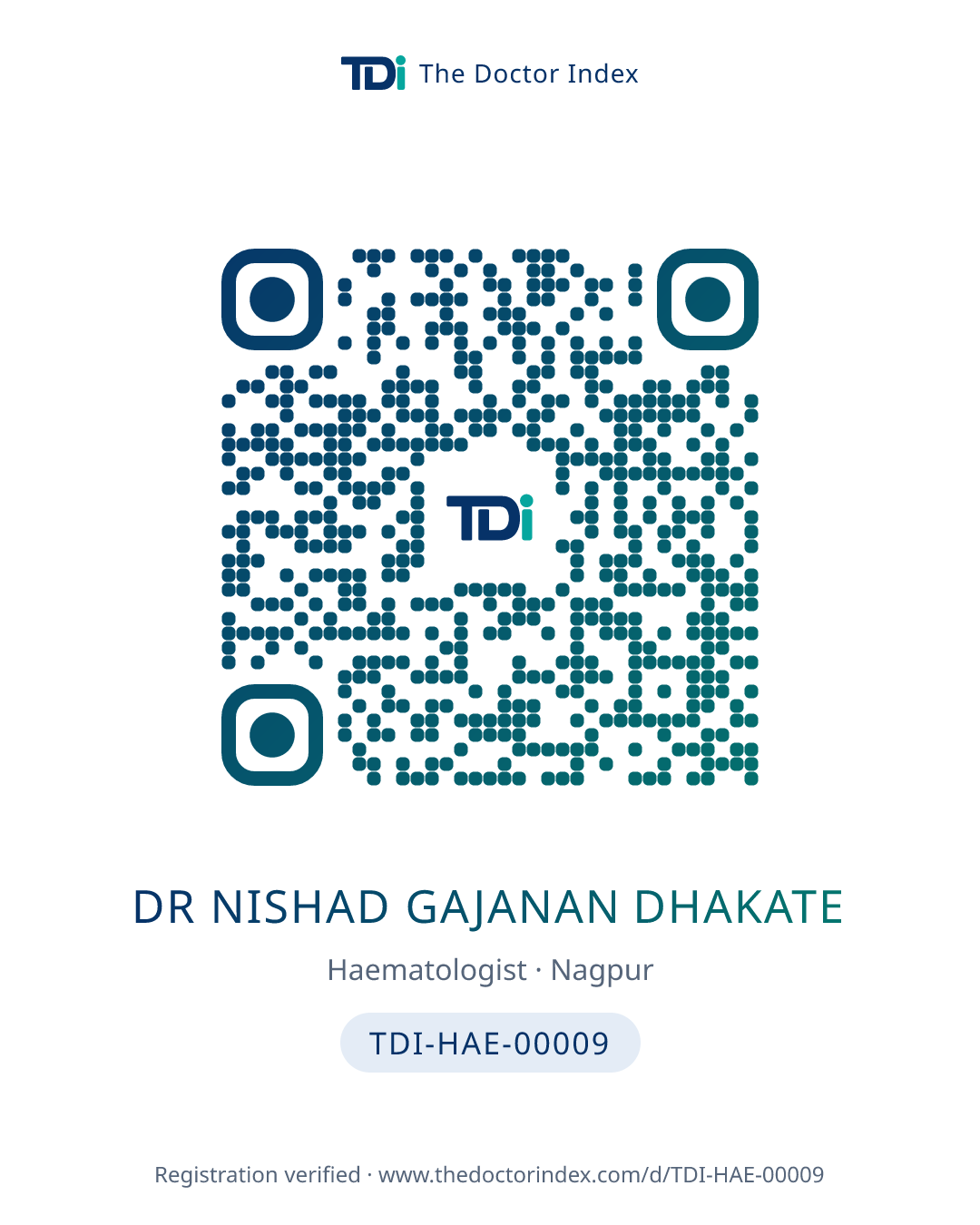 QR card for Dr Nishad Gajanan Dhakate, TDI-HAE-00009