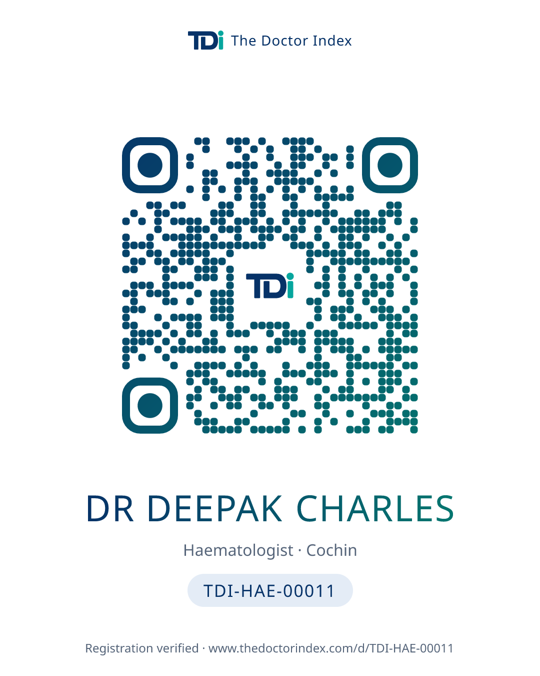 QR card for Dr Deepak Charles, TDI-HAE-00011