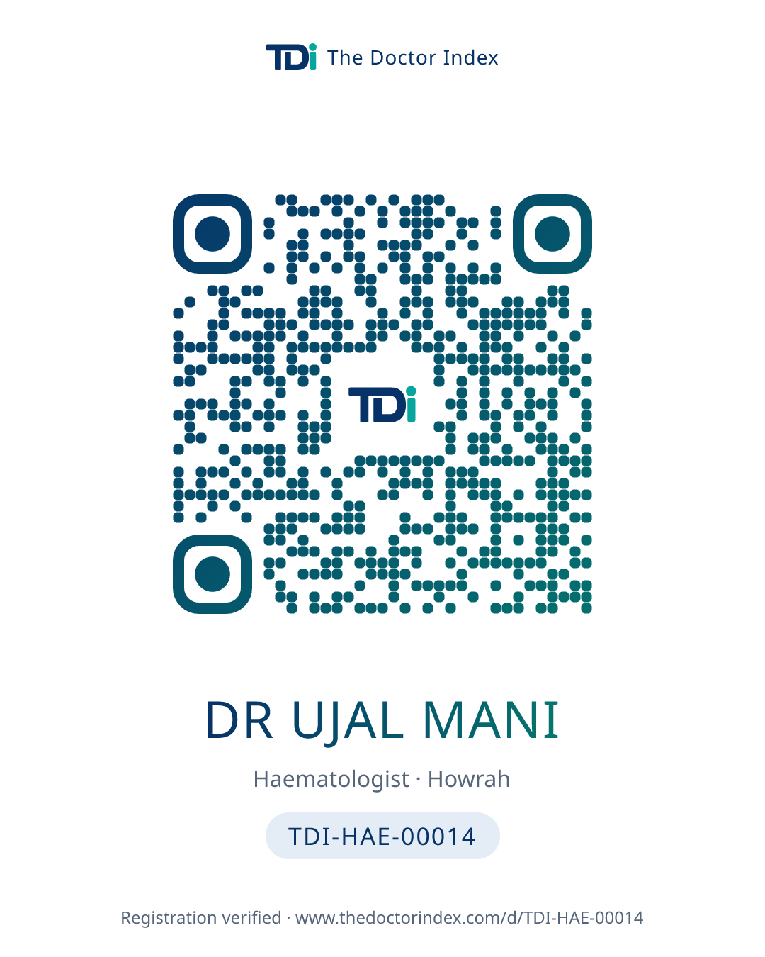 QR card for Dr Ujal Mani, TDI-HAE-00014